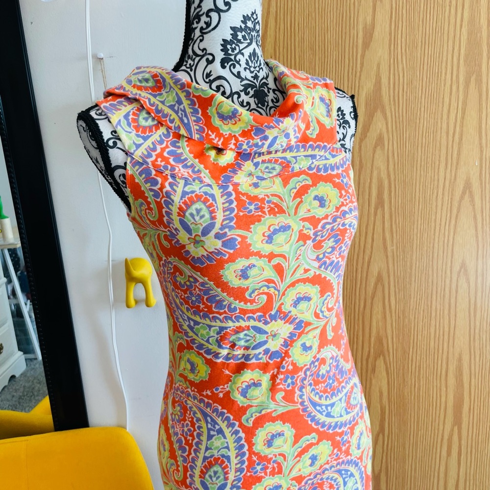 Lauren by Ralph Lauren Women’s Orange Paisley Print Cowl Neck Sleeveless Dress S - Picture 4 of 8